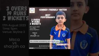 Best performance||Last week|| Ms cricket academy