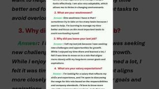 Top 4 Job Interview Questions and Answers (Common Questions) #interviewquestions #interview #shorts